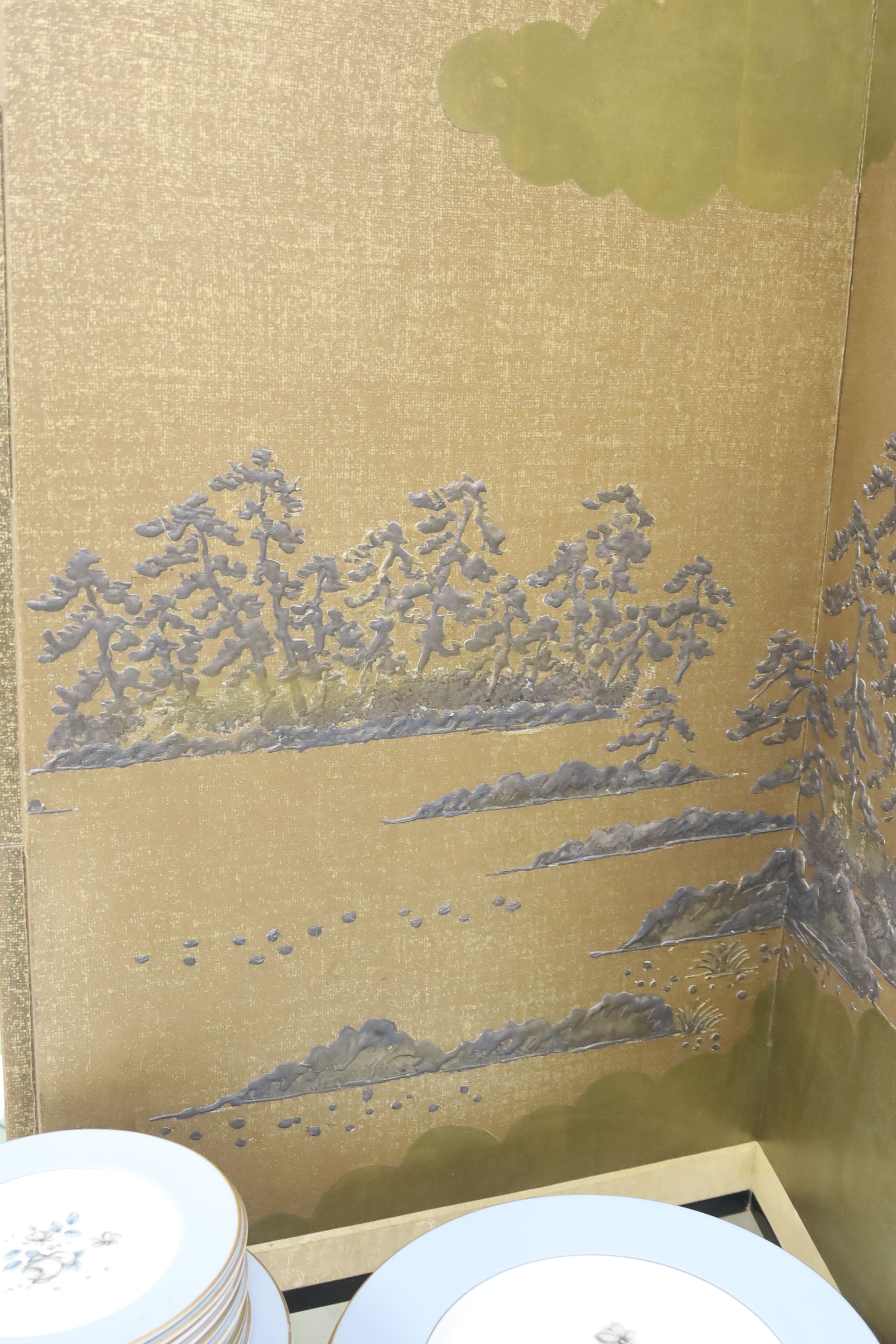 A Japanese four-fold screen, gold ground,